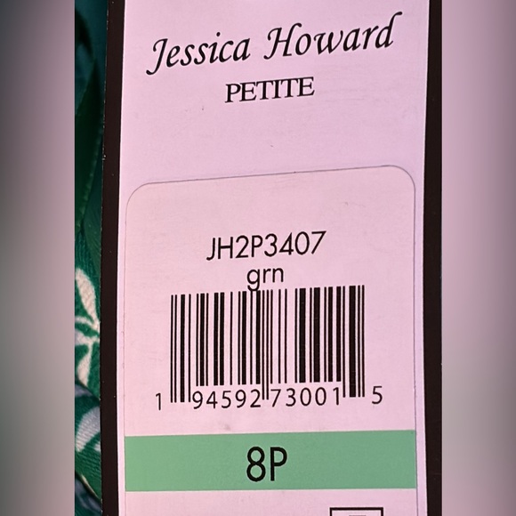 Jessica Howard Green Patterned 3/4 Sleeve collared V neck A line mini dress - Picture 11 of 15